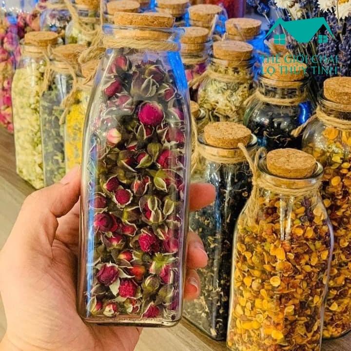 Bình thủy Tinh ♠ Loe Eo Vuông Nón ♠ đựng nước ép trồng cây đồ trang trí
