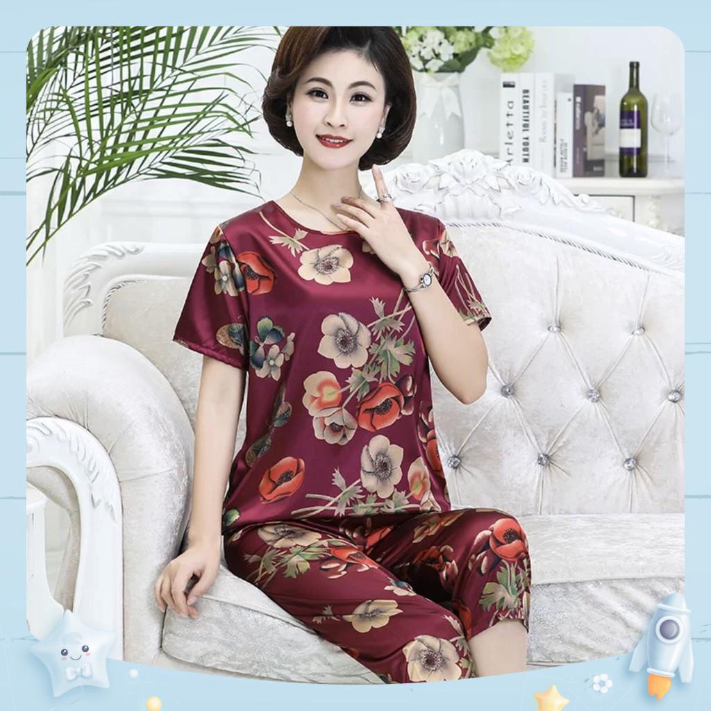 Đồ Bộ Trung Niên Cho Mẹ Quần Lửng Chất Vải Lụa Satin  Bộ Đồ Ngủ Lửng Dành Cho Mẹ Độ Tuổi Trung Niên