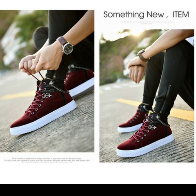 Giày boot nam cao cổ màu đỏ