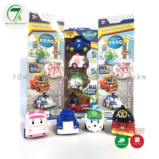Đồ chơi bộ 4 xe ô tô đồ chơi Biệt đội Poli Robocar Poli, Amber, Heli, Roy đồ chơi chạy cót cho bé