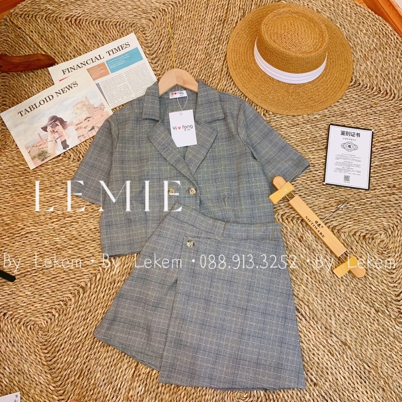 Sét Áo Cổ Vest Ngắn Tay Mix Chân Váy A Vạt Lệch Phong Cách Ulzzang 😍