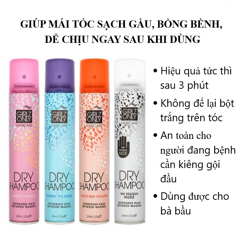 [Nhập khẩu chính hãng] Dầu gội khô Only Girl 200ml loại bỏ bụi bẩn, dầu nhờn trên tóc nhanh chóng giúp tóc bồng bềnh