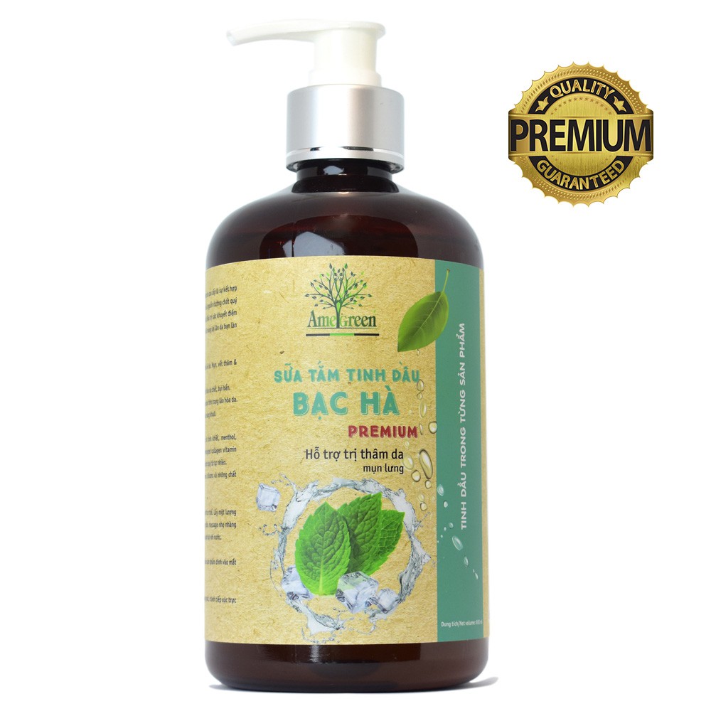 Sữa Tắm Tinh Dầu Bạc Hà hỗ trợ giảm mụn lưng, thâm nám Amegreen 600ml - Premium