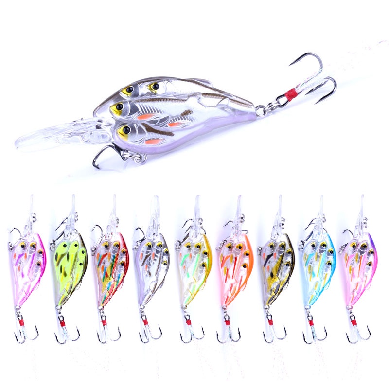 [1PCS  Group Fishes Hard Bait Fishing Lure][ 7.5cm 9g Crankbaits Floating Artificial  6# Feather Hook][ Crank Wobbler Isca Artificial Bass Pike]