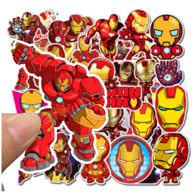 Combo sticker IRON MAN nhựa PVC không thấm nước, dán nón bảo hiểm, laptop, điện thoại, Vali, xe