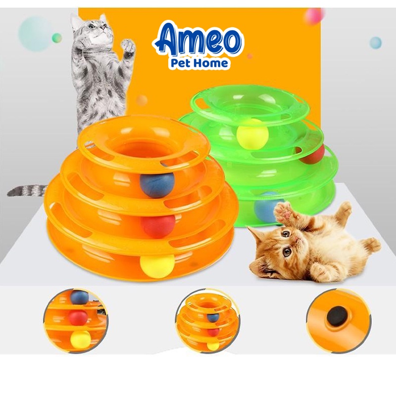 Đồ chơi tháp banh 3 tầng cho mèo, tháp 3 tầng cá mập, tháp bóng, đồ chơi thú cưng - Ameo Pet Home