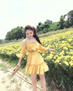 Váy đũi 2 dây hở vai