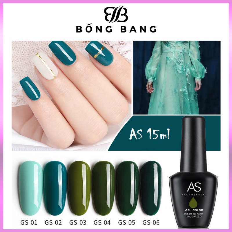 Sơn móng tay gel dùng máy hơ gel Sơn gel AS sơn nail tone xanh cổ vịt xanh lá cây BỐNG BANG mã GS 15ml