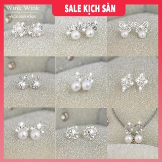 SALE KỊCH SÀN 💖  Bông tai đính đá ngọc trai nhân tạo| Mẫu khuyên tai đẹp 2021 - Trang sức Wink Wink Accessories