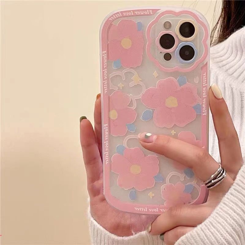 Cute Flowers Pattern Phone Case Compatible For IPhone 13 Pro Max 12 11 Pro Max X XR XS Max 7 8 Plus Cover Women Flower Camera Frosted Soft Cases