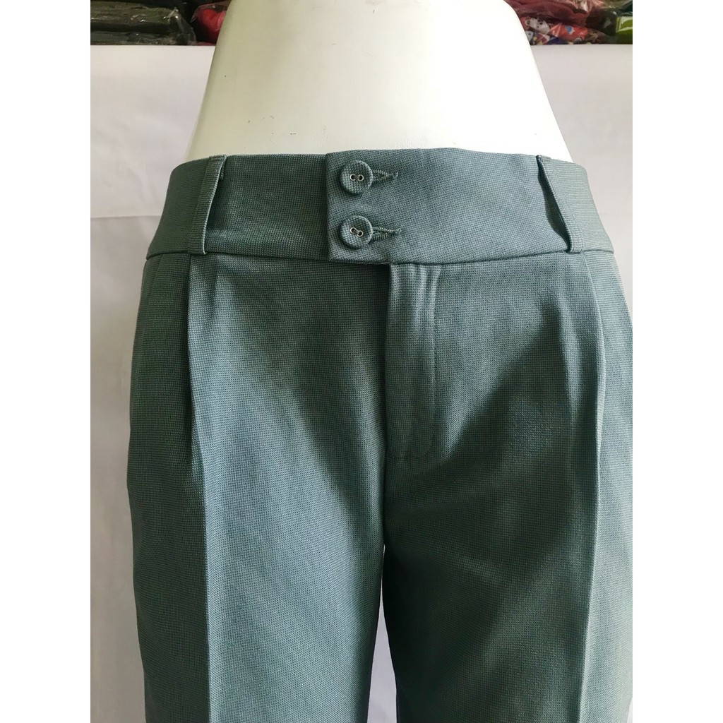 THÁI HOÀ CHÍNH HÃNG Quần 9 tấc màu xanh ngọc vải dày mềm co giãn
