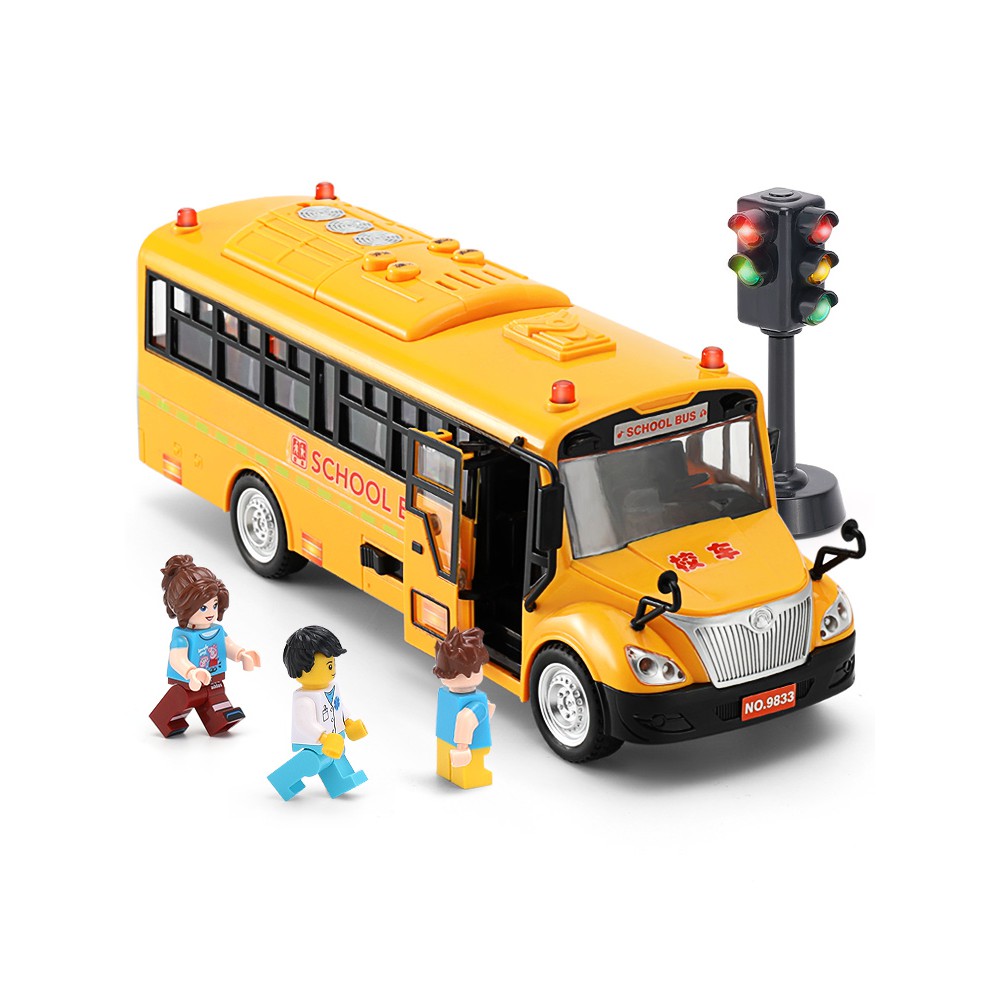 Đồ Chơi Ô Tô Xe Buýt School Bus Cho Trẻ Em Mở Các Cửa, Có Đèn, Âm Thanh Và Hành Khách