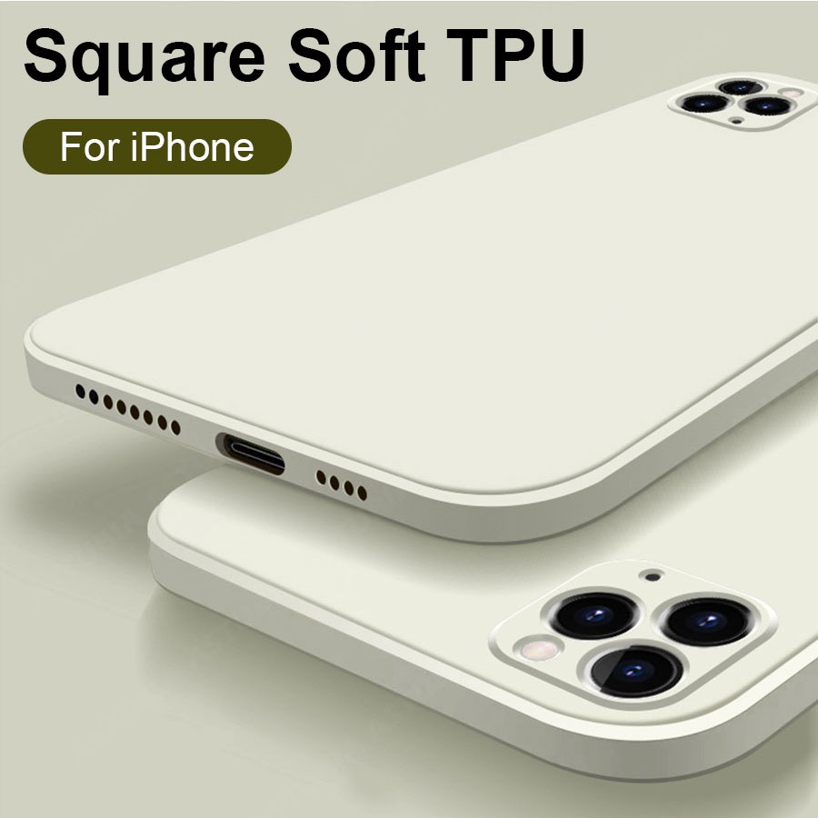 Ốp Điện Thoại Silicon Viền Vuông Mềm Bảo Vệ Camera Cho iPhone 6 6S 7 8 Plus SE 2020