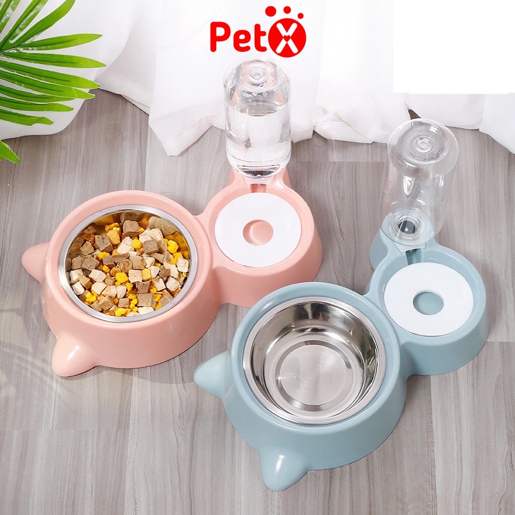 Bát ăn cho mèo PetX bát ăn cho chó thú cưng đôi ruột inox kèm khay bình cấp nước tự động 500ml