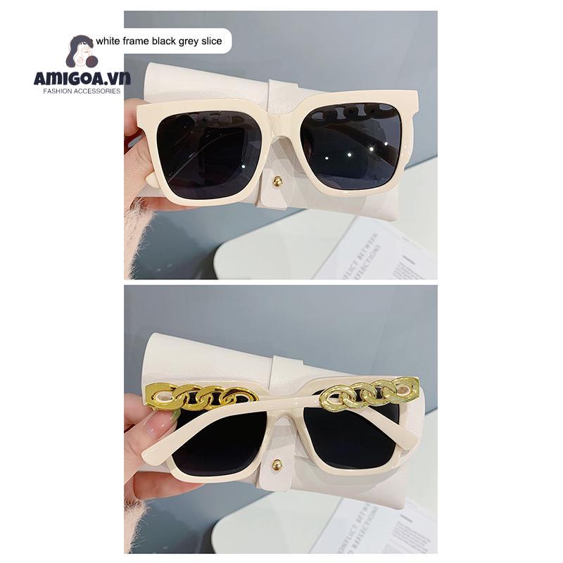 ✨✨Kính Mát Gọng Vuông Lớn Phối Dây Xích Phong Cách Cổ Điển Thời Trang Cho Nữ