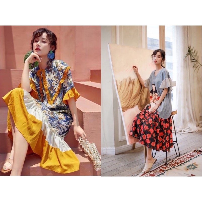 (sẵn) váy bầu đầm bầu váy đầm nữ xuông dài hàng quảng châu xinh đi dự tiệc đầm xuông đuôi cá dáng xuông cô gái hoa hồng