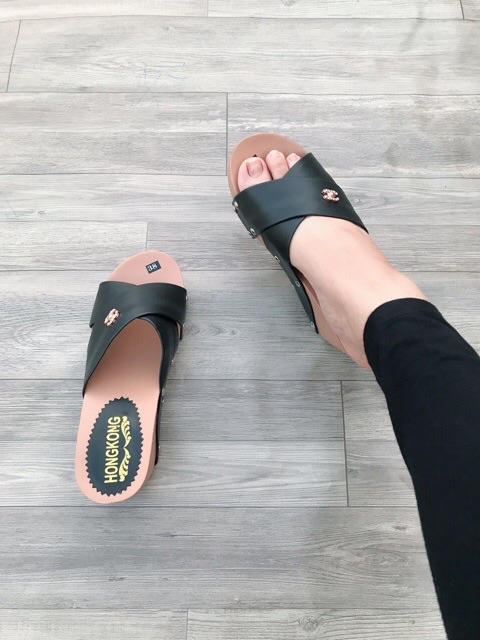 Dép đế xuồng quai chéo gẵn chữ x, cao 7cm siêu nhẹ