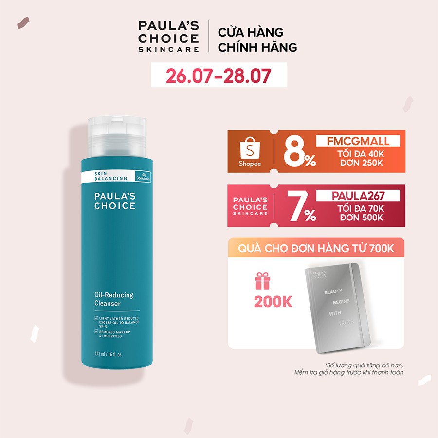 Sữa rửa mặt cân bằng độ ẩm và giảm dầu Paula's Choice Skin Balancing Oil Reducing Cleanser 473ml - 1151