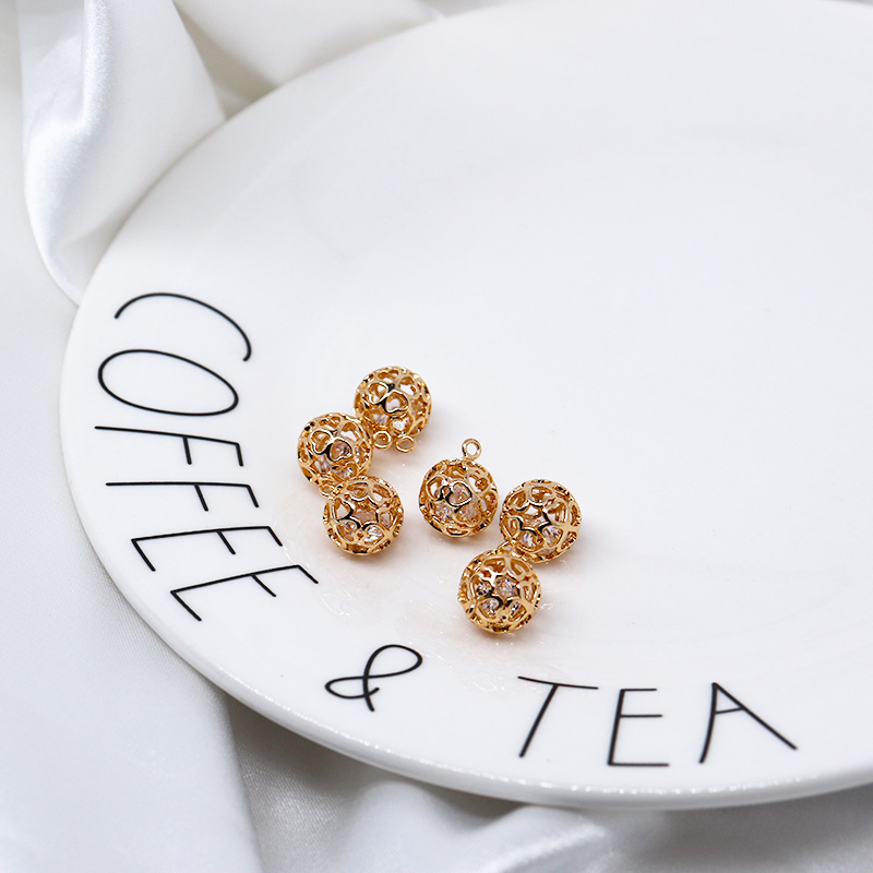 Quả Cầu Pha Lê Hình Cỏ Bốn Lá Màu Vàng 14k Dùng Làm Mặt Trang Sức diy