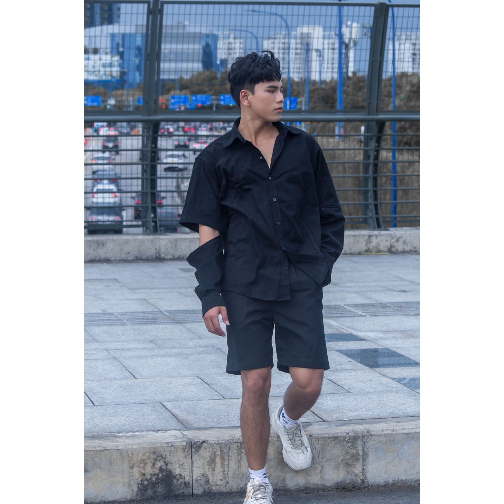 ÁO SOMI TAY DÀI RÁP TAY, TAY NỐI DÂY KÉO MÀU BE, ĐEN CHẤT KAKI NHUNG