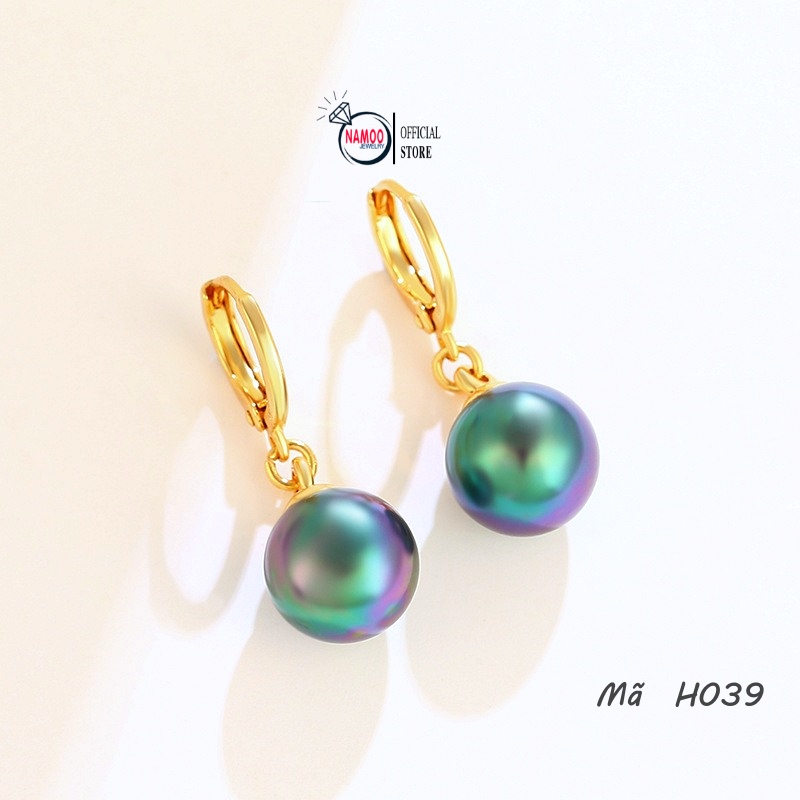 Khuyên Tai Titan mạ Vàng Nữ H038 H039 Đính Ngọc Nhân Tạo Bền Màu Không Đen Gỉ