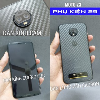 [Motorola Moto Z3/ Z3 Force/ Z3 Play] Dán lưng 3D vân Cacbon - Carbon, Kính chống xước Camera