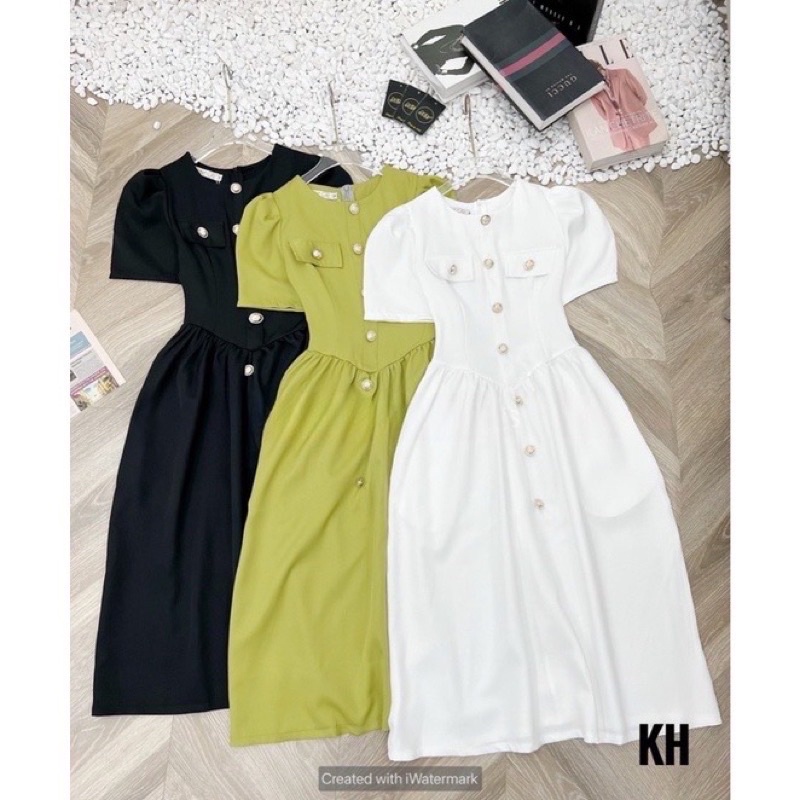 Đầm xoè❤️Đầm xoè cổ tròn túi đắp kèm nút