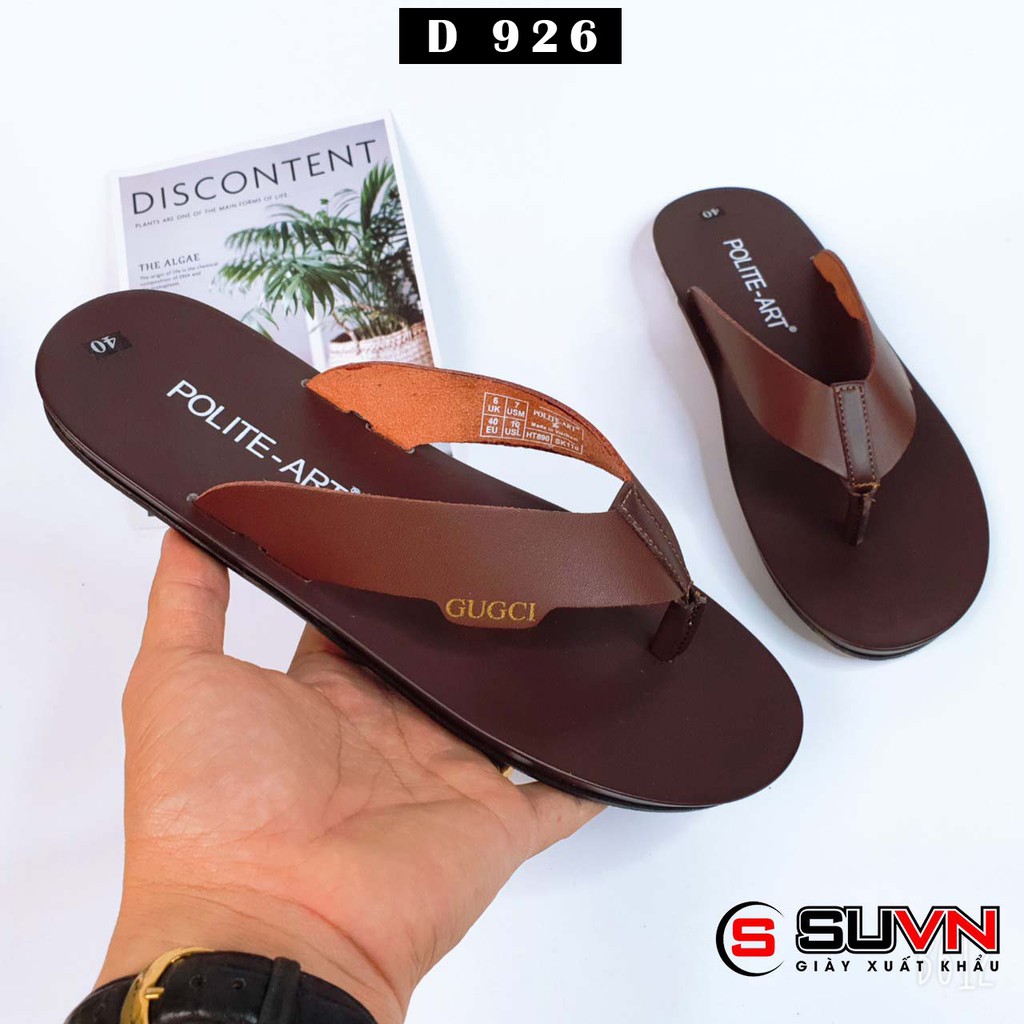 Dép tông xỏ ngón da thật siêu êm xịn Nâu bò - D575