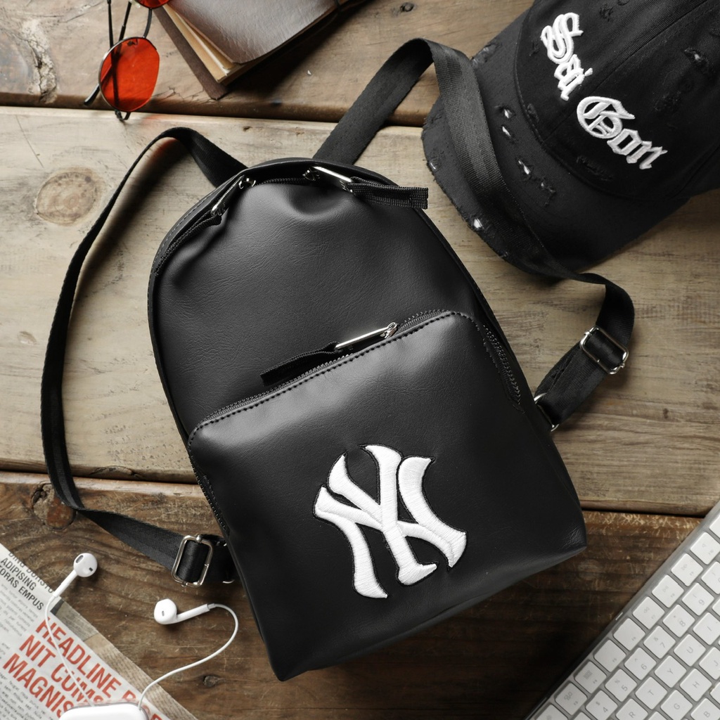 BALO MLB YANKEE  CHẤT DA SẦN HÀN QUỐC CAO CẤP, BALO THỜI TRANG MÀU  ĐEN VÀNG