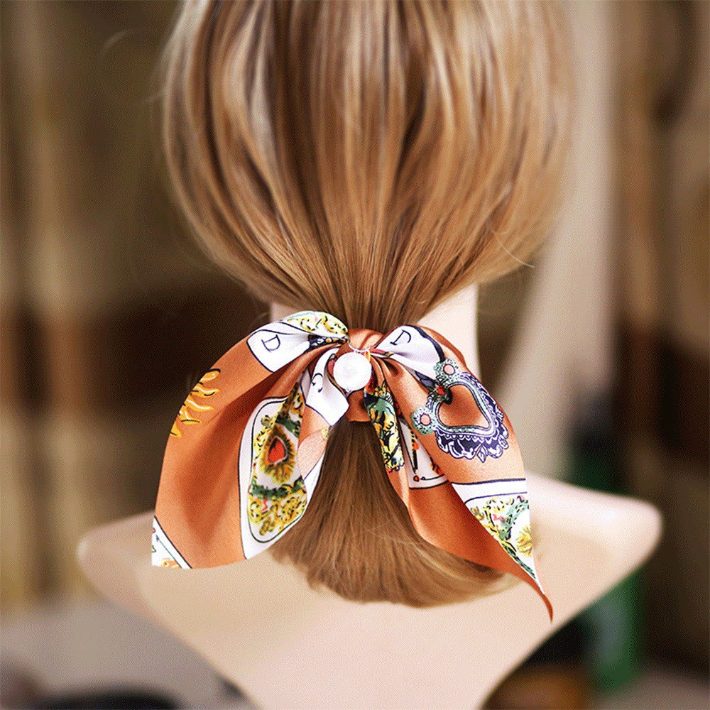 Dây buộc tóc vải scrunchies đính ngọc trai giả phong cách Hàn Quốc; S10 – MOZETO
