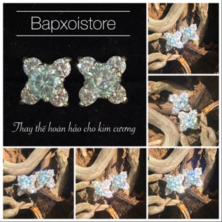 Bông tai Moissanite 4,2 ly nhẫn bạc mạ bạch kim SIÊU RẺ BỀN ĐẸP HƠN KIM CƯƠNG