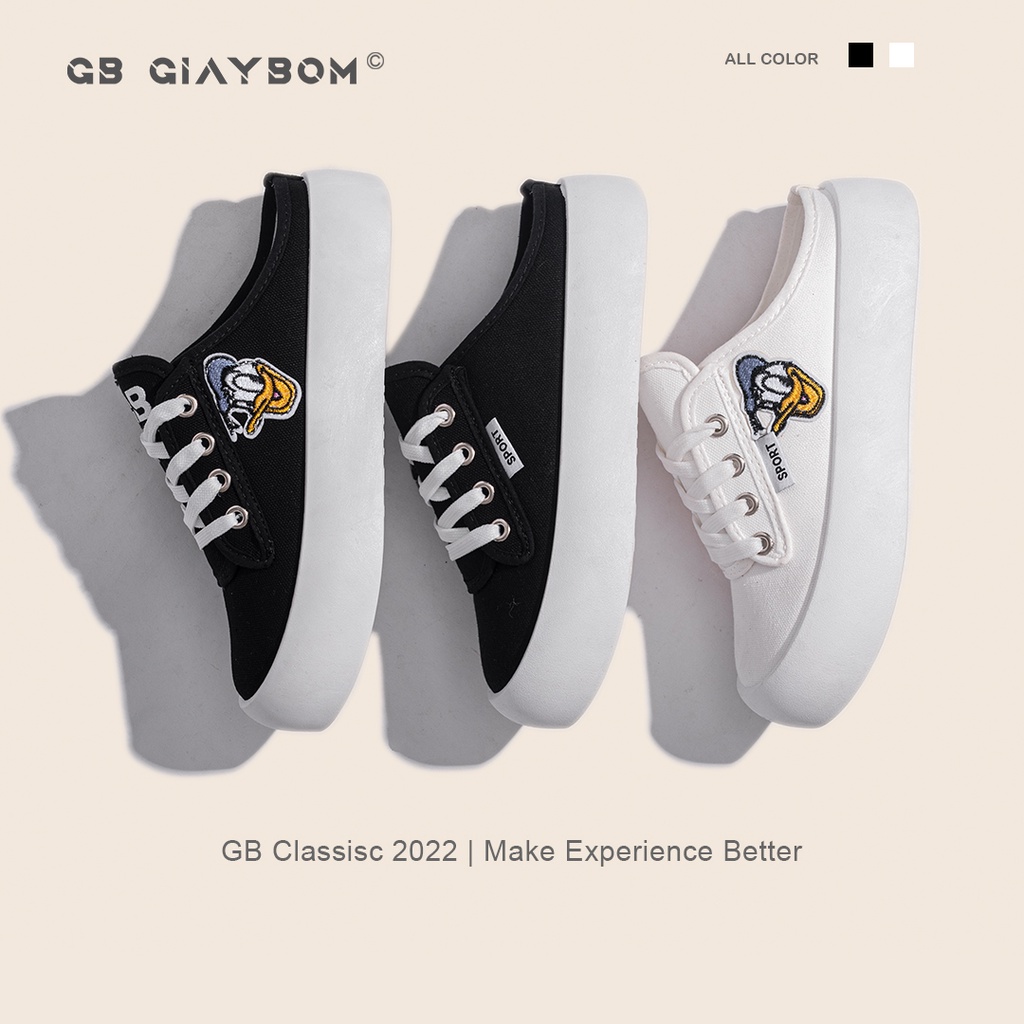 Giày Sục Thể Thao Nữ Giày BOM Sneaker Lười Độn Đế Hở Gót Dáng Bánh Mì Ulzzang Hàn Quốc Màu 2 Đen Trắng giayBOM B1356