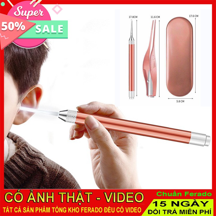 Bộ dụng cụ lấy ráy tai 3in1 inox có đèn led sang trọng