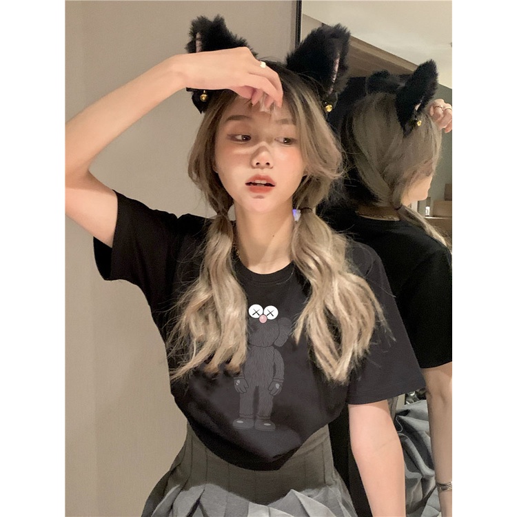 Áo Thun Crotop Form Rộng Unisex Tay Ngắn Chất Cotton Mềm Mại In Hình BEARBRICK Ulzzang Style Hàn Quốc TTT0197