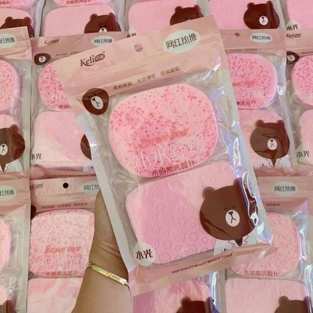 Bông Rửa Mặt KELI Brown Bear (set 2 miếng)
