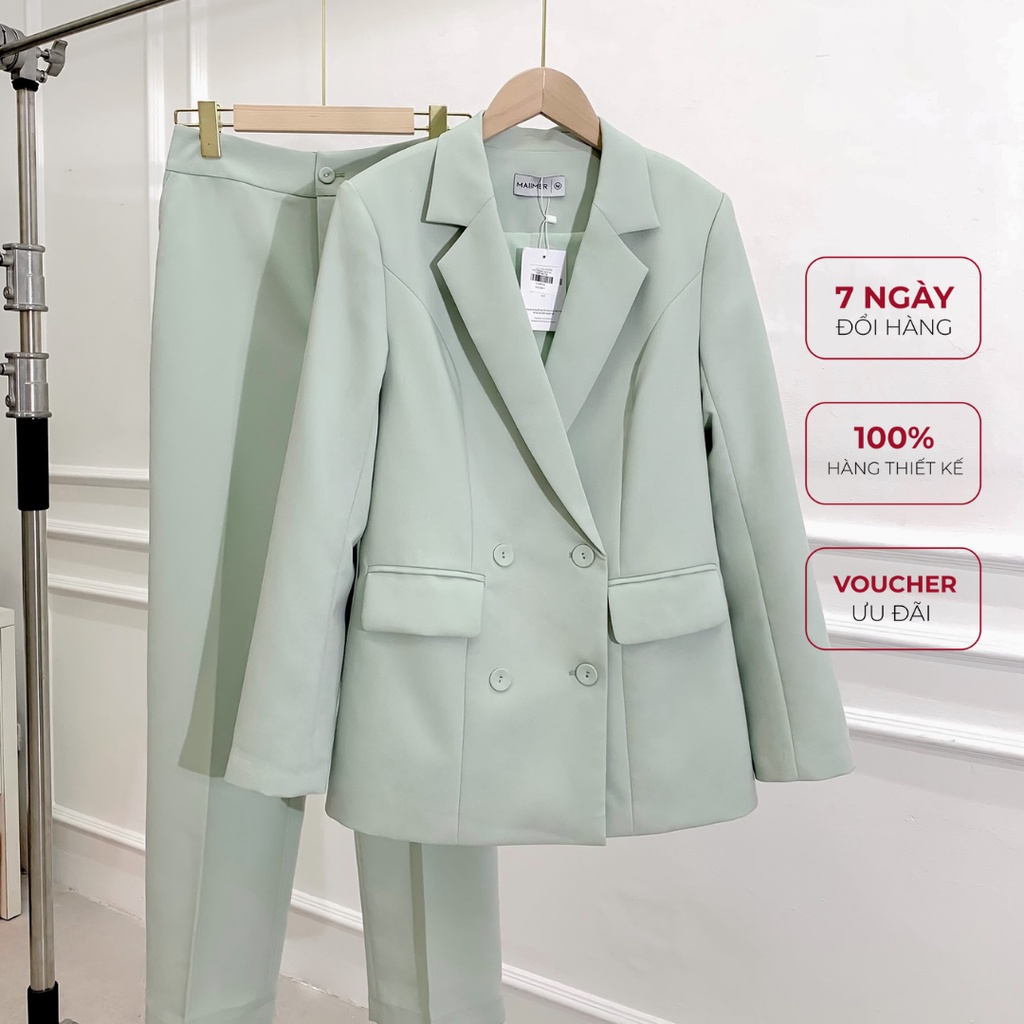 Set blazer nữ Ivory Maiimer màu xanh bơ quần ống suông | BigBuy360 - bigbuy360.vn
