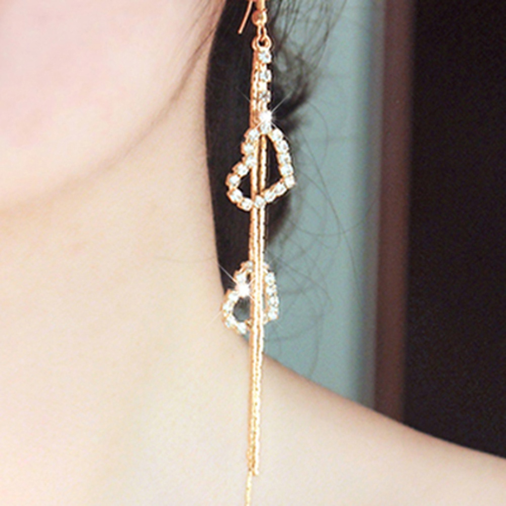 Cặp khuyên tai hình tim đính đá lấp lánh dạng tua rua sang trọng dành cho nữ