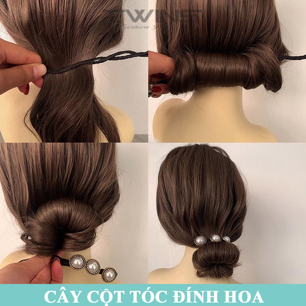 Dây buộc tóc, búi tóc dẻo đính ngọc trai SK209 làm dụng cụ quấn tóc cho nữ cao cấp phong cách Hàn Quốc, xinh xắn cute