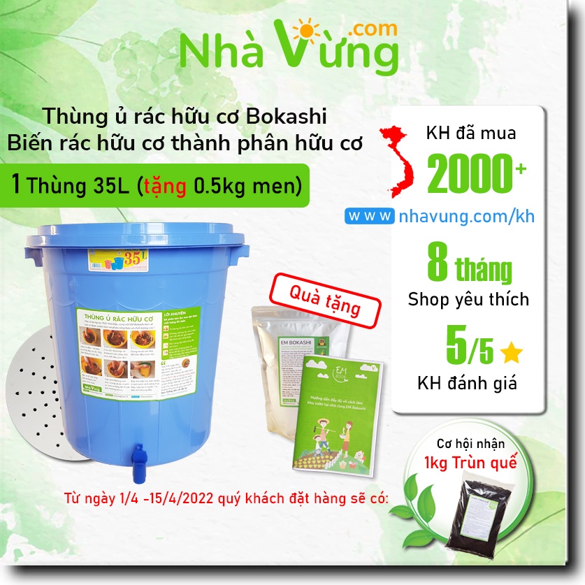 [HOT SALE] Thùng Ủ Rác Hữu Cơ EM Bokashi - Nhà Vừng + Tặng 0,5kg men Bokashi khi mua phân loại &quot;Chỉ thùng&quot;