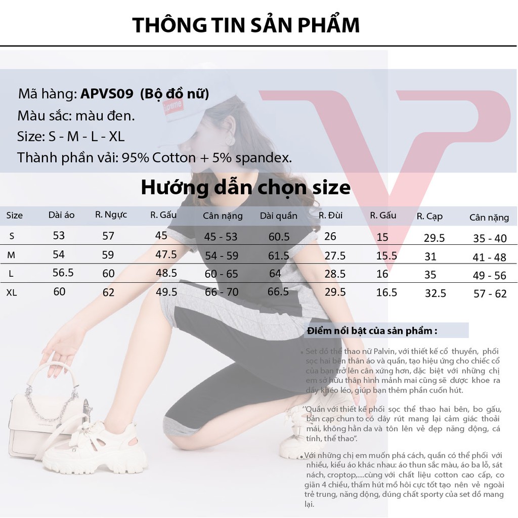 Đồ bộ thể thao PALVIN nữ co giãn 4 chiều mặc nhà mặc tập dạo phố - APVS09