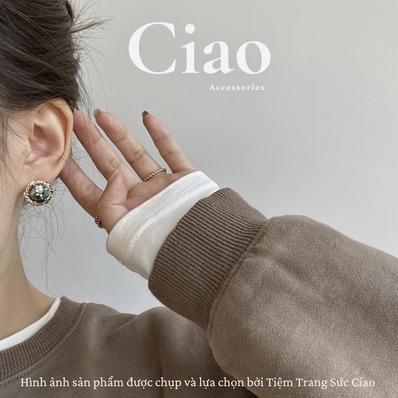 [HỎA TỐC 1H] Khuyên tai/ Bông tai mạ bạc S925 thiết kế đính đá tone xanh Ladonna Ciao
