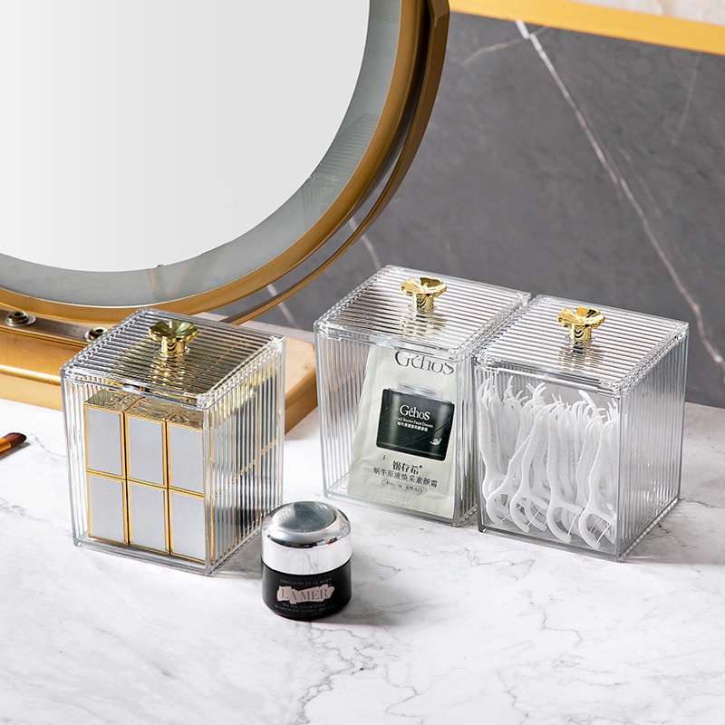 Hộp Đựng Tăm Bông / Bông Tẩy Trang Bằng Acrylic Chống Bụi Để Bàn Tiện Lợi