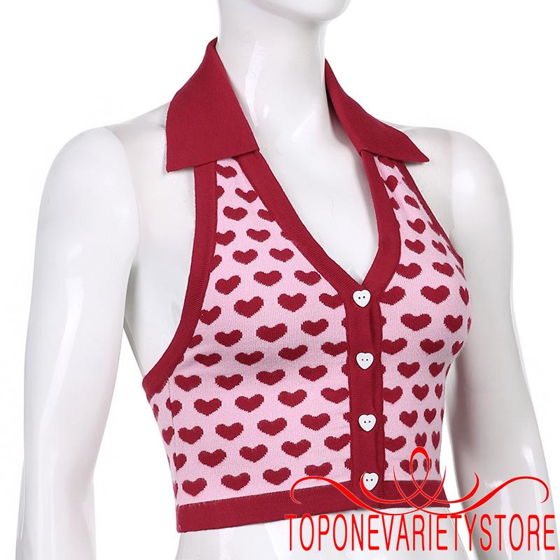 Áo Croptop Nữ Không Tay Họa Tiết Trái Tim Thời Trang Quyến Rũ | BigBuy360 - bigbuy360.vn