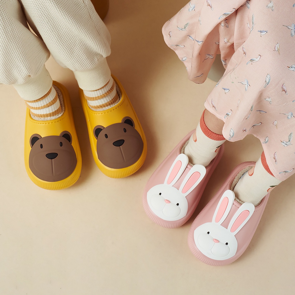 Dép bông đi trong nhà CHEERFUL MARIO không thấm nước không trơn trượt hình gấu Mario mùa đông cho bé trai