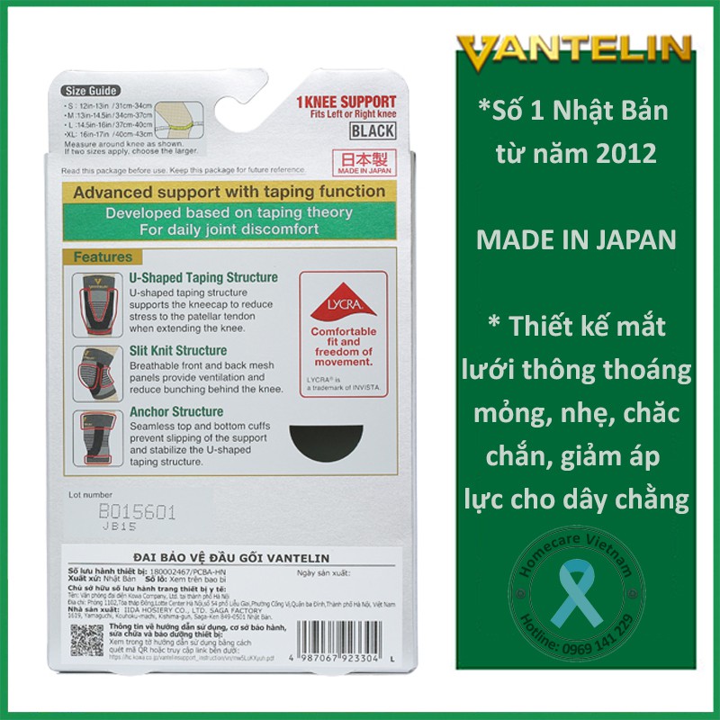 Băng bảo vệ khớp gối VANTELIN, Số 1 Nhật Bản, bảo vệ khớp gối, dây chằng, dùng hàng ngày