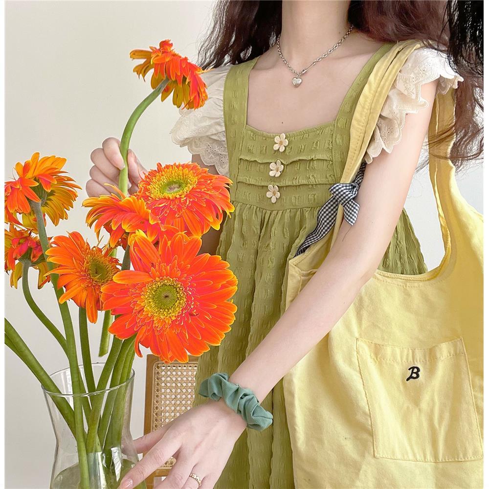 Đầm Chữ A Tay Cánh Tiên In Họa Tiết Hoa Cúc Nhỏ Phối Ren Màu Sắc Ngọt Ngào Dành Cho Nữ