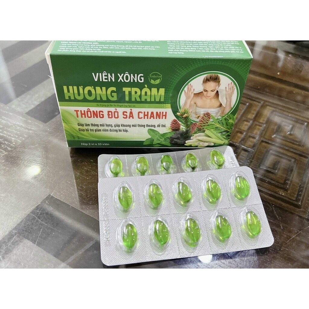 Viên xông thảo dược HƯƠNG TRÀM , BẠC HÀ, KHUYNH DIỆP, NGẢI CỨU, THÔNG ĐỎ, TÍA TÔ,  GỪNG GIÓ giúp thông mũi, giảm ho đờm