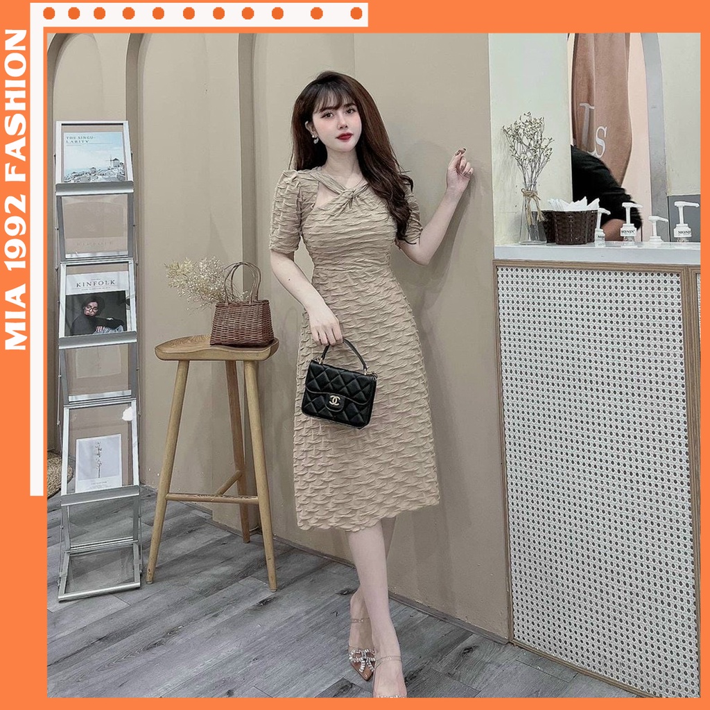 Váy cổ yếm thiết kế MIA 1992 cao cấp - Đầm váy cổ điển cổ chéo bắt mắt phong cách thanh lịch nữ tính