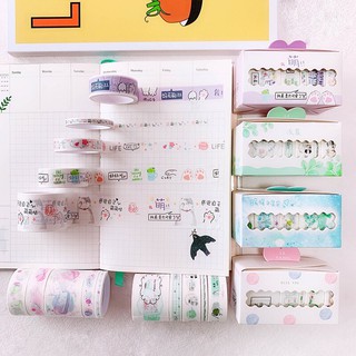[HÀNG MỚI] Set 5 cuộn băng dính washi tape trang trí planner mẫu mới hoạt hình ngộ nghĩnh dùng dán hộp, kệ, sổ...