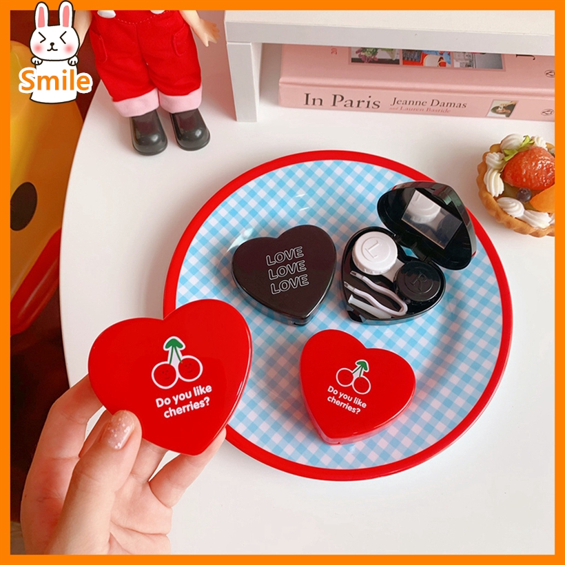 Korean Love Heart Cherry Beauty Contact Box Simple Portable Contact Lens Companion Double Case